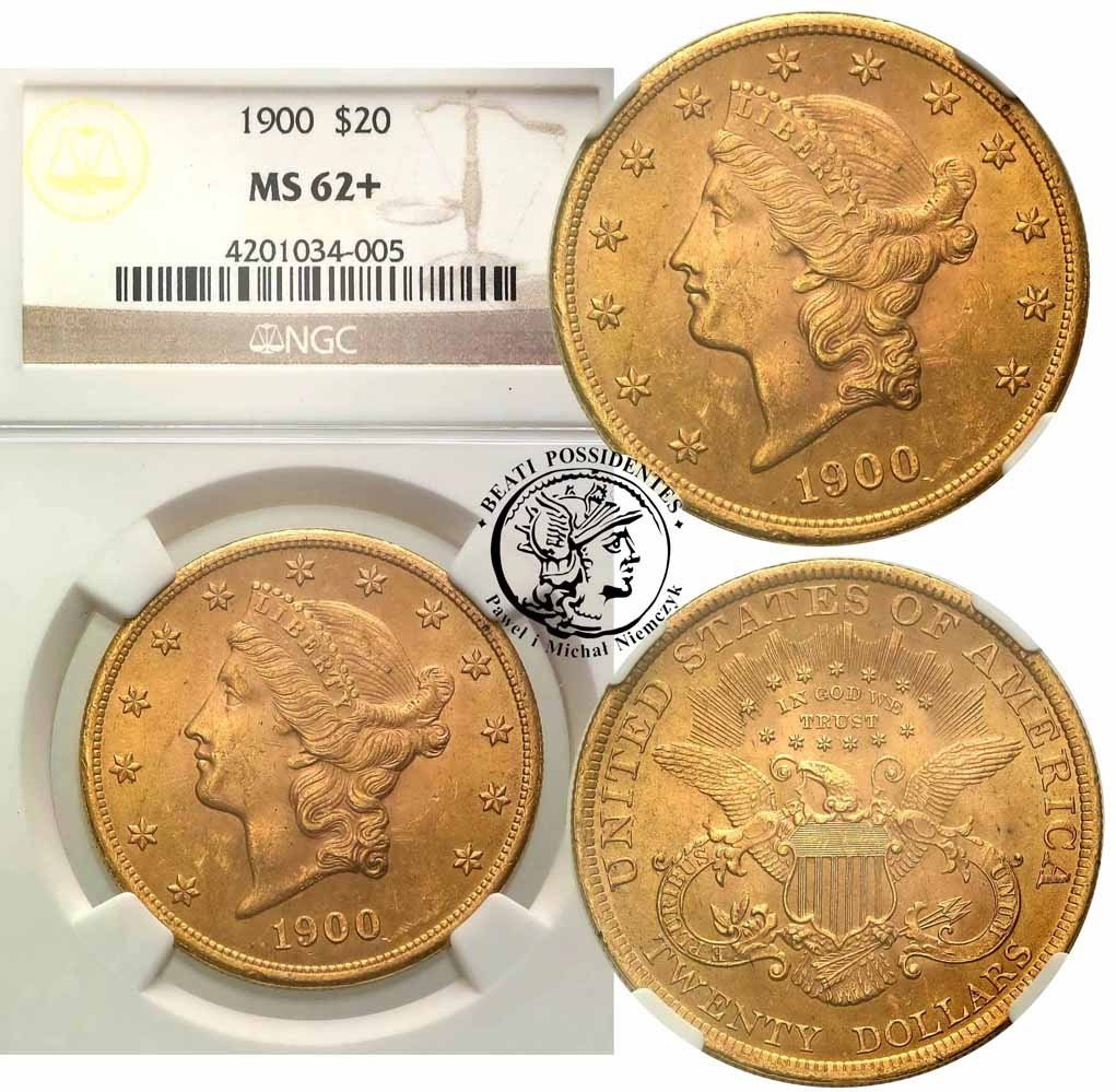 USA 20 dolarów 1900 Philadelphia NGC MS62+